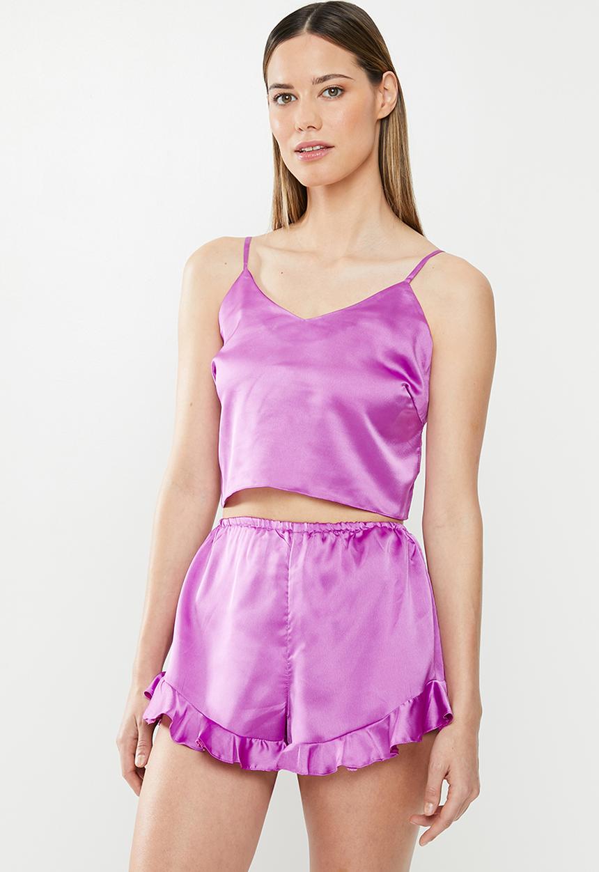 Missguided - Satin cami and short pyjama set - purple