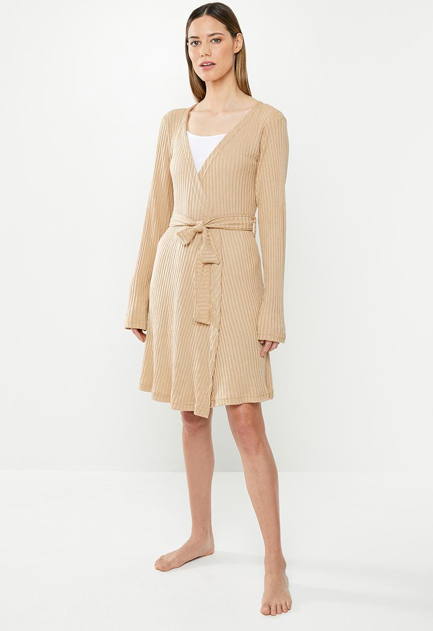 Missguided - Rib mix and match lounge robe - beige