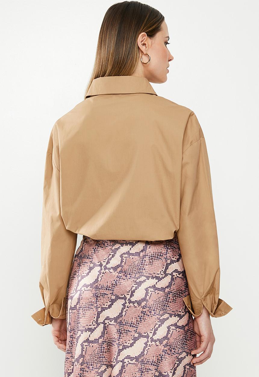 Missguided - Extreme oversized poplin shirt - camel