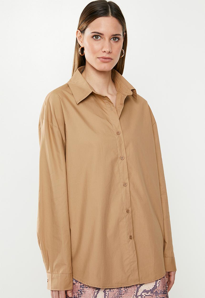 Missguided - Extreme oversized poplin shirt - camel