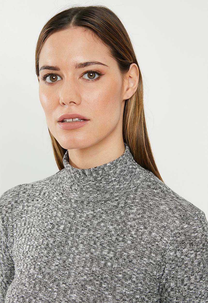 Missguided - High neck rib curve hem long sleeve top - grey