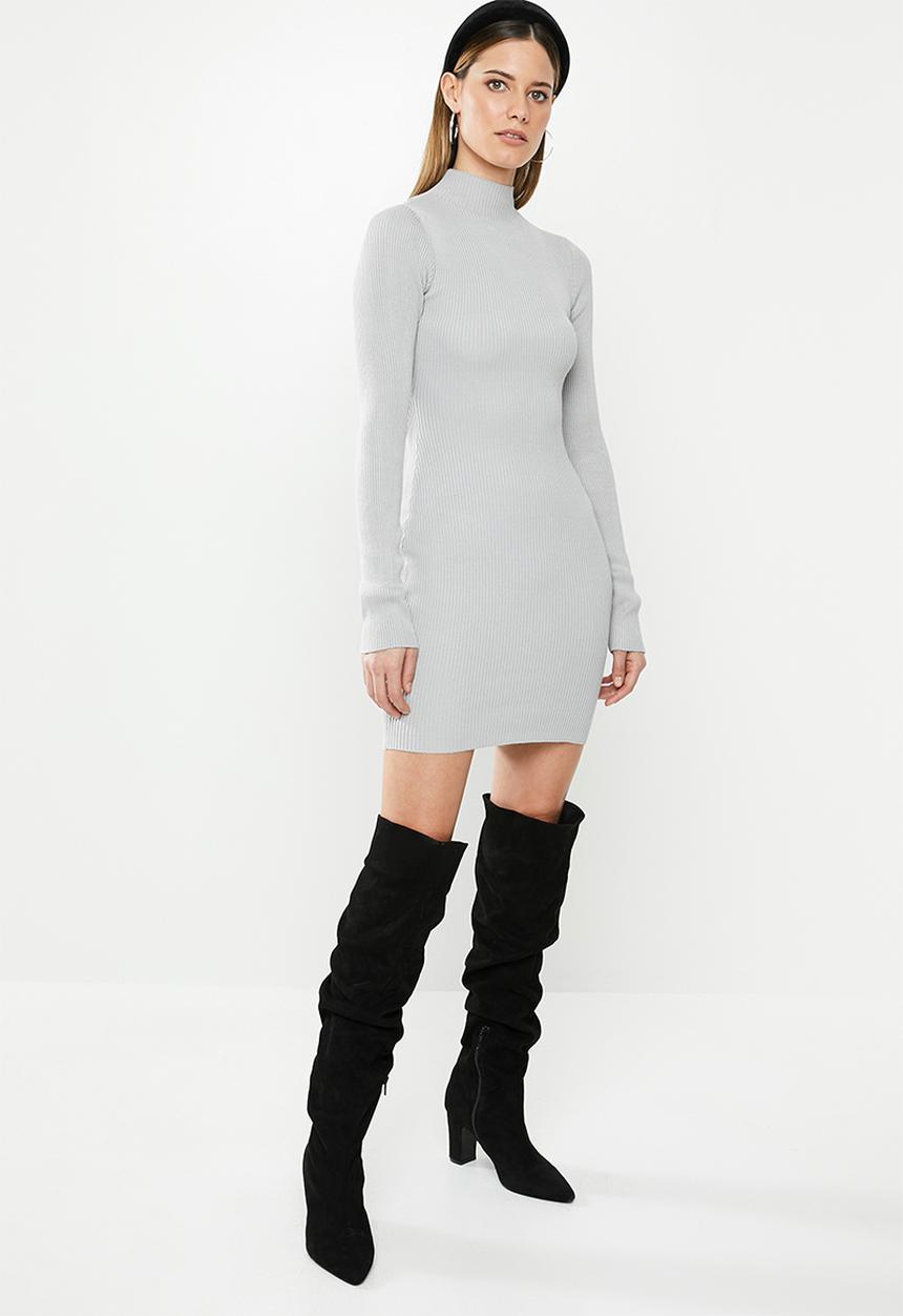 Missguided - High neck knitted mini dress - grey