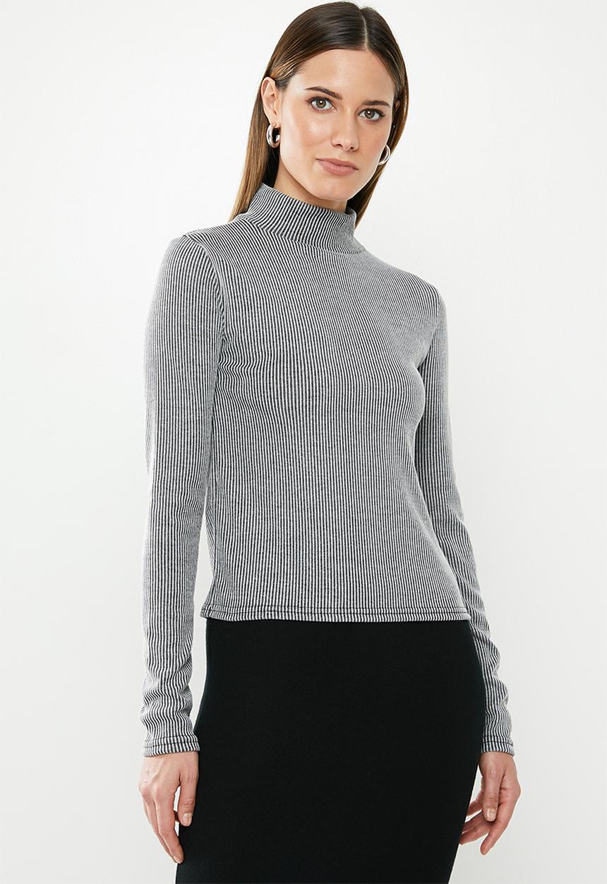 Missguided - Stripe grown on neck top - grey