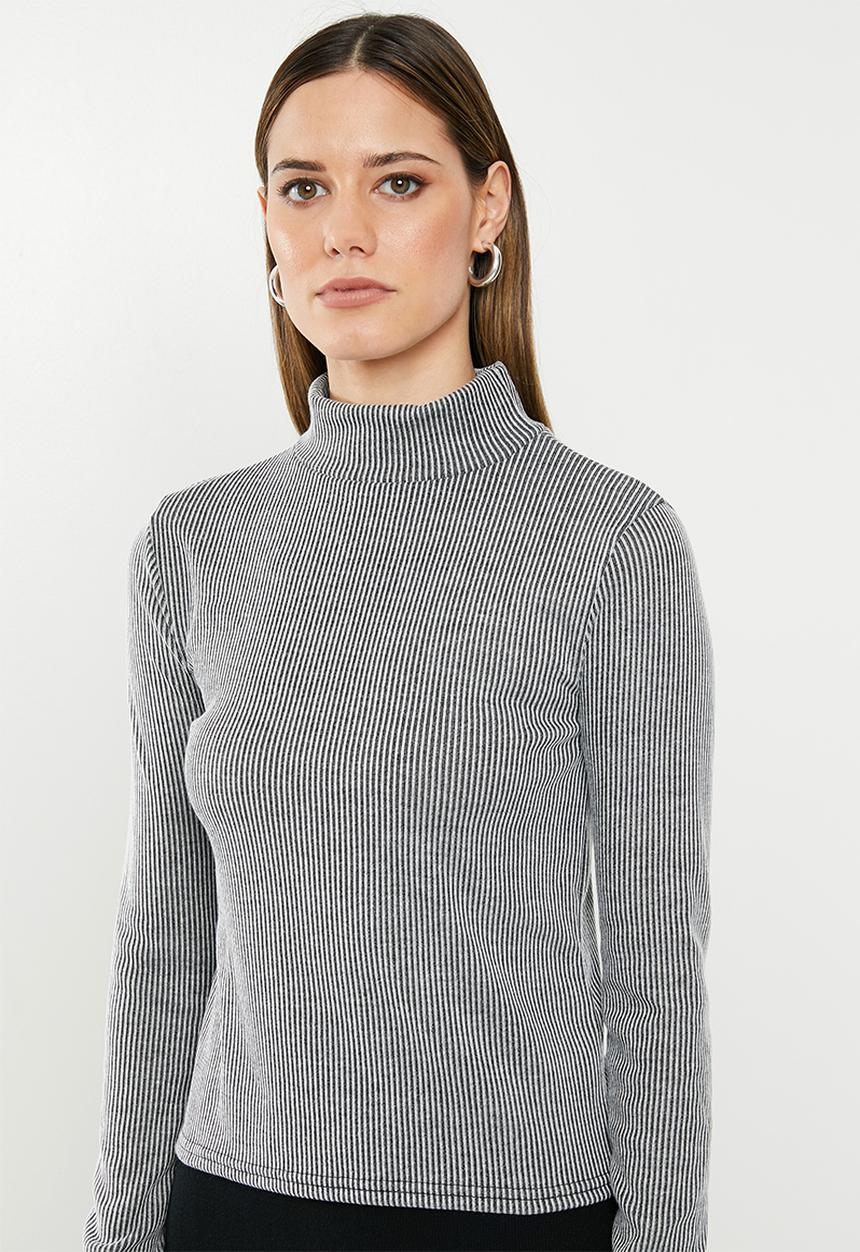 Missguided - Stripe grown on neck top - grey