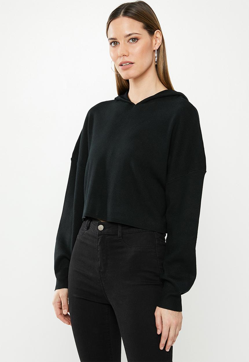 Missguided - Ribbed hooded crop jumper - black