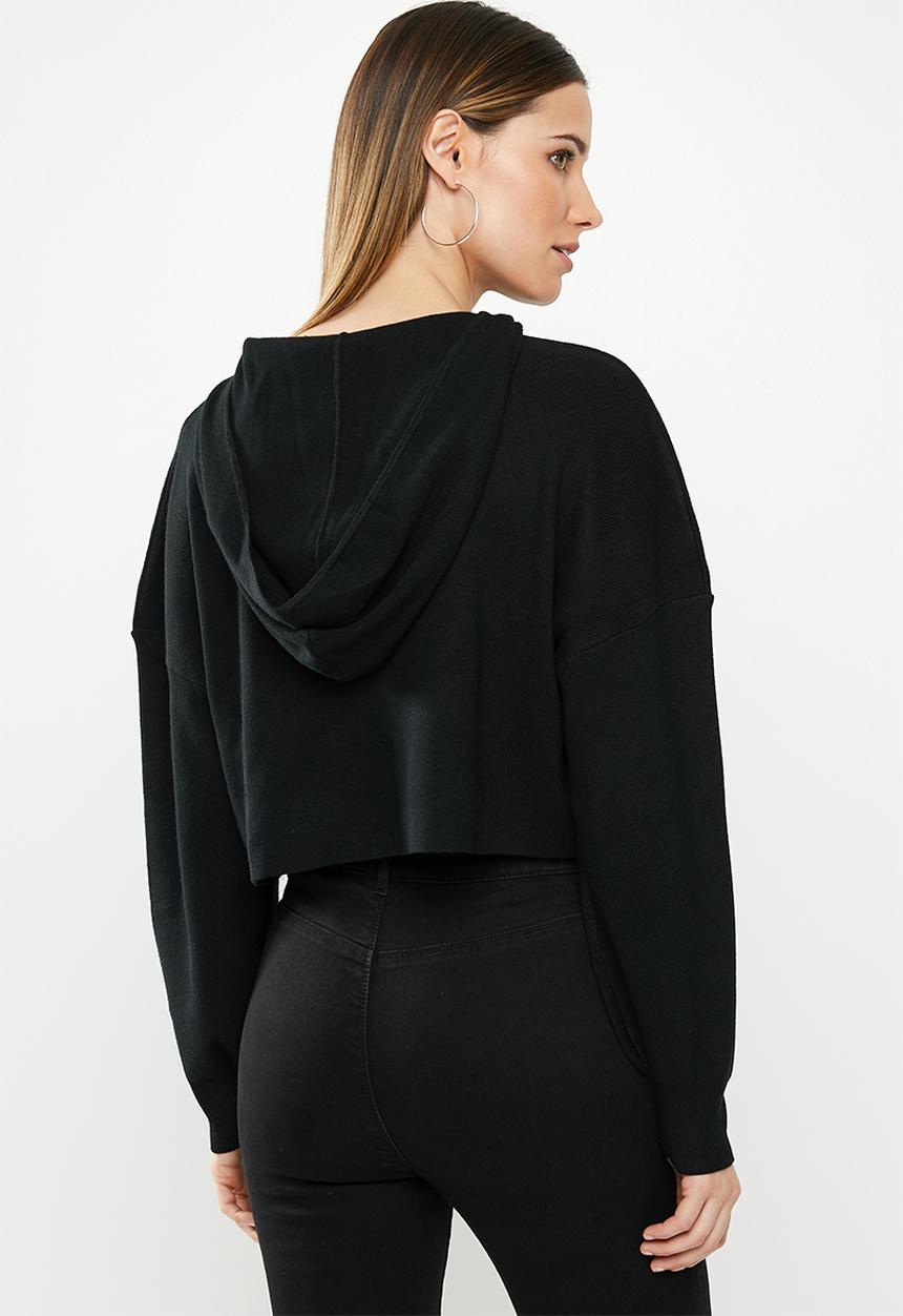 Missguided - Ribbed hooded crop jumper - black