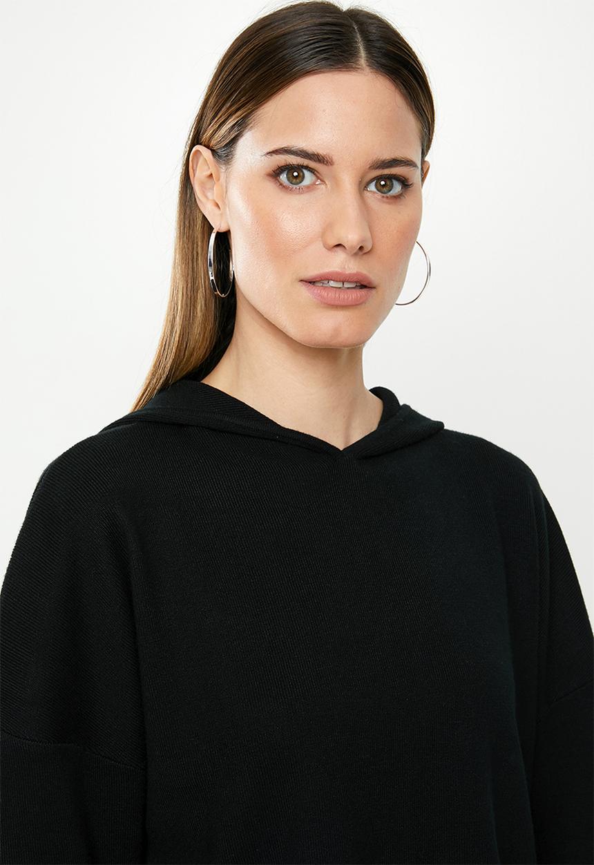 Missguided - Ribbed hooded crop jumper - black