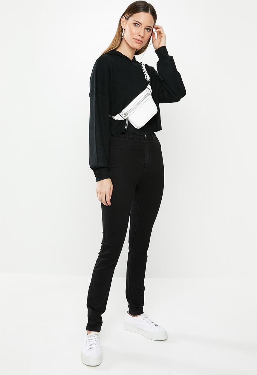 Missguided - Ribbed hooded crop jumper - black