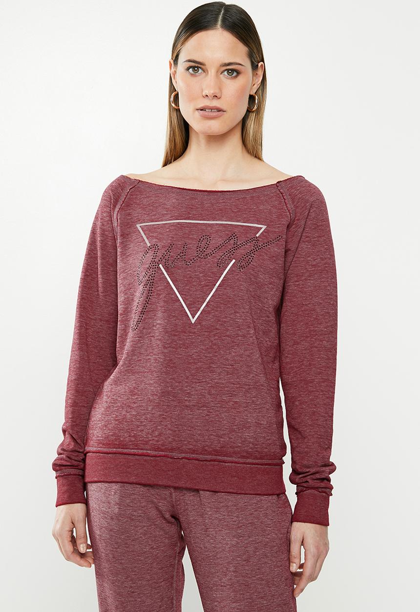GUESS - Long sleeve burnout top - burgundy