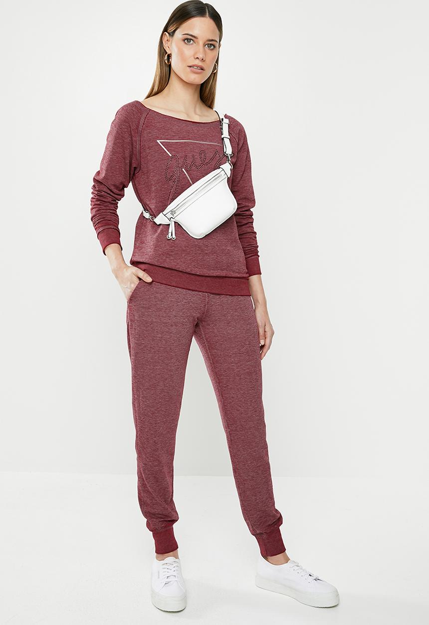 GUESS - Long sleeve burnout top - burgundy