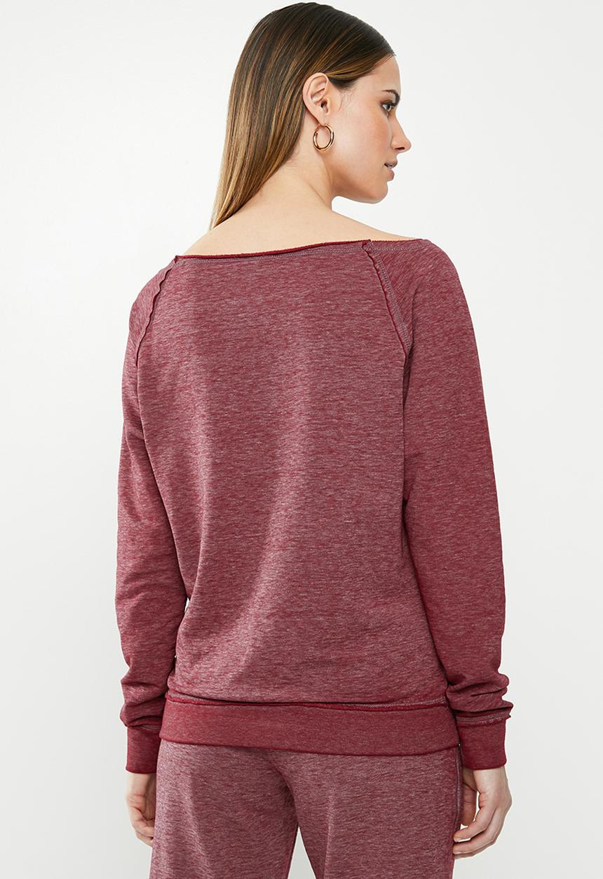 GUESS - Long sleeve burnout top - burgundy