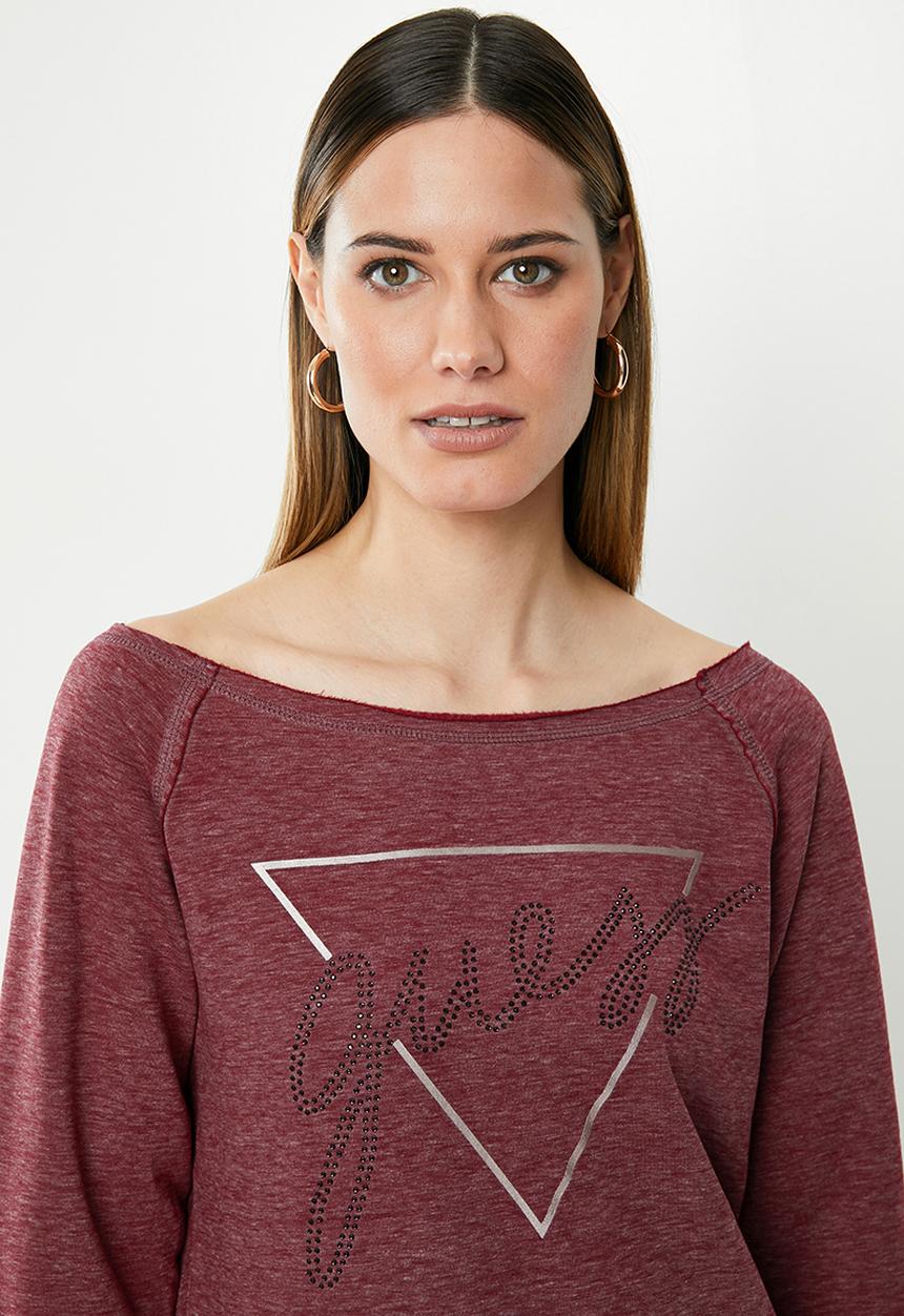 GUESS - Long sleeve burnout top - burgundy
