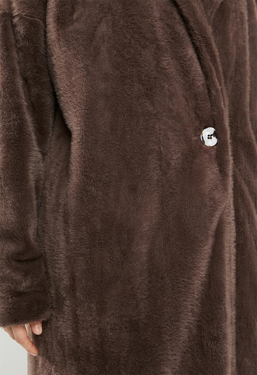 Missguided - Tortoise button faux fur crombie coat - brown