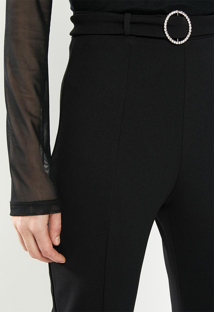 Missguided - Diamante belted slit front cigarette trouser - black