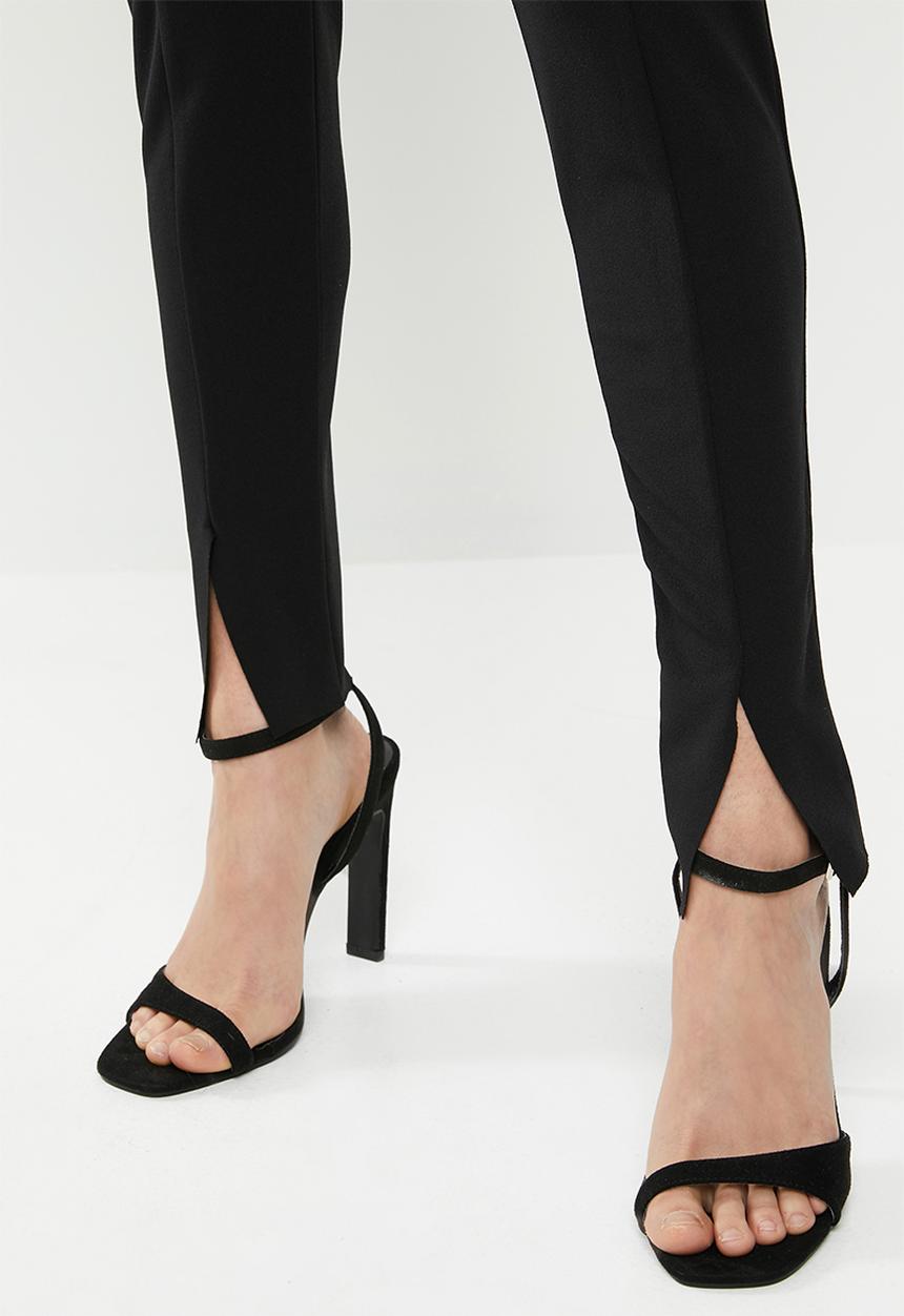 Missguided - Diamante belted slit front cigarette trouser - black