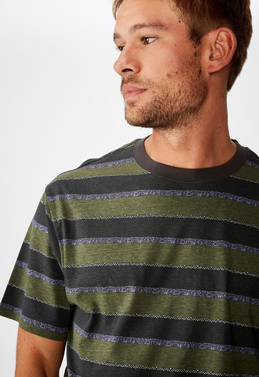 Cotton On - Retro wide stripe Dylan tee - khaki & charcoal 