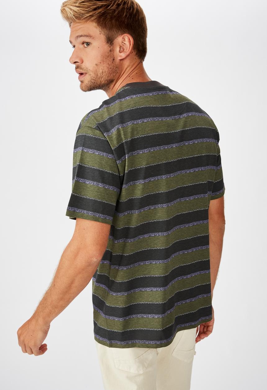 Cotton On - Retro wide stripe Dylan tee - khaki & charcoal 