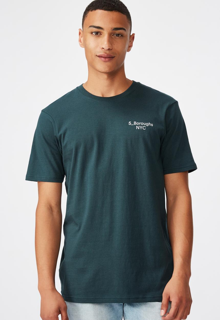 Cotton On - 5 Boroughs chest Tbar text T-shirt - teal