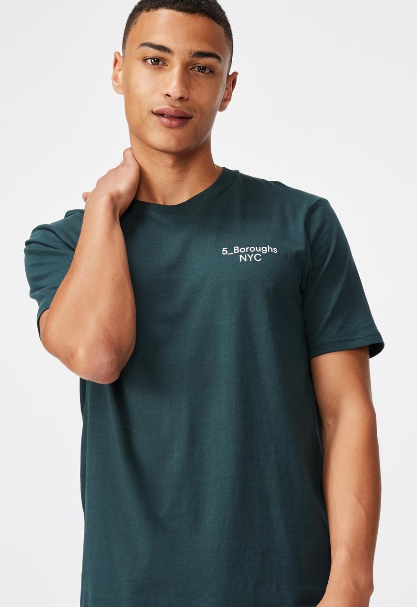 Cotton On - 5 Boroughs chest Tbar text T-shirt - teal