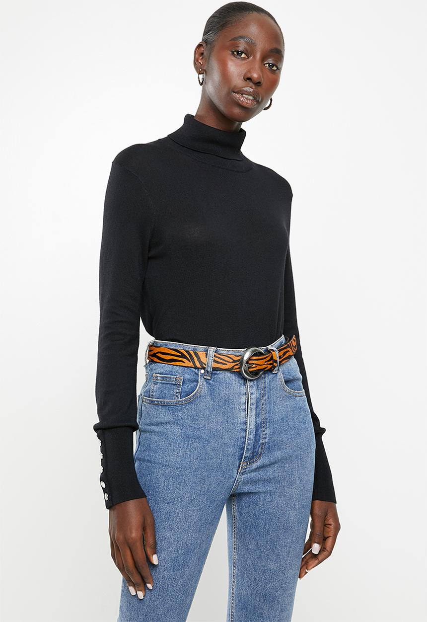 Vero Moda - Milda long sleeve rollneck button knit - black