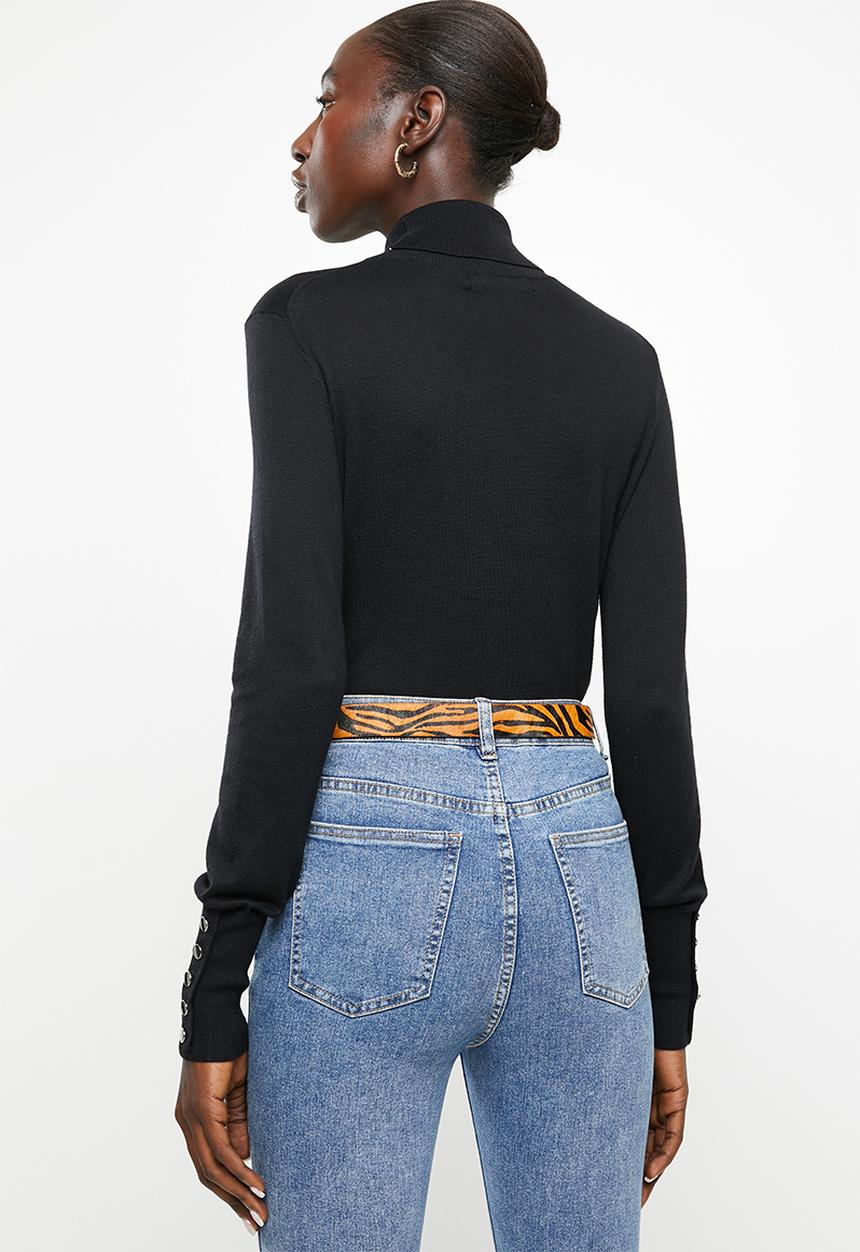 Vero Moda - Milda long sleeve rollneck button knit - black