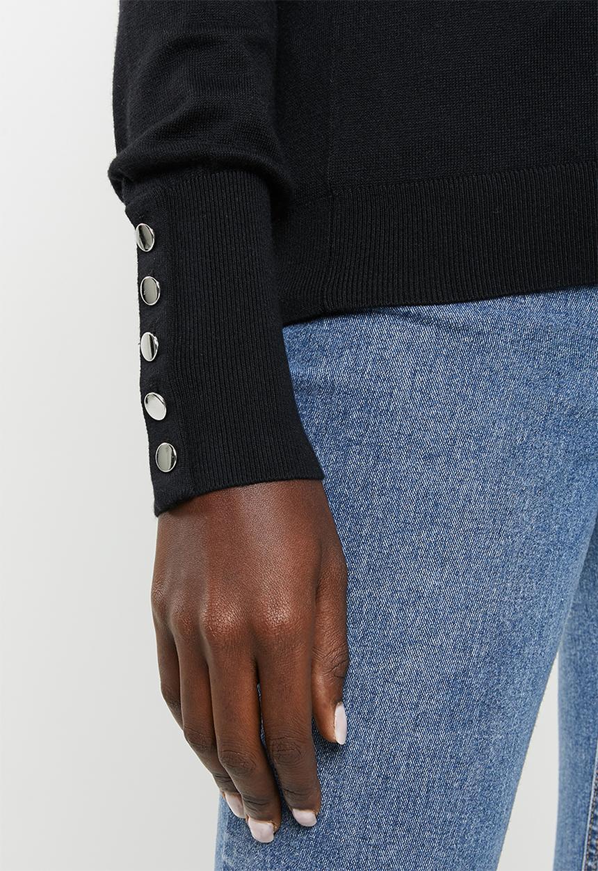 Vero Moda - Milda long sleeve rollneck button knit - black