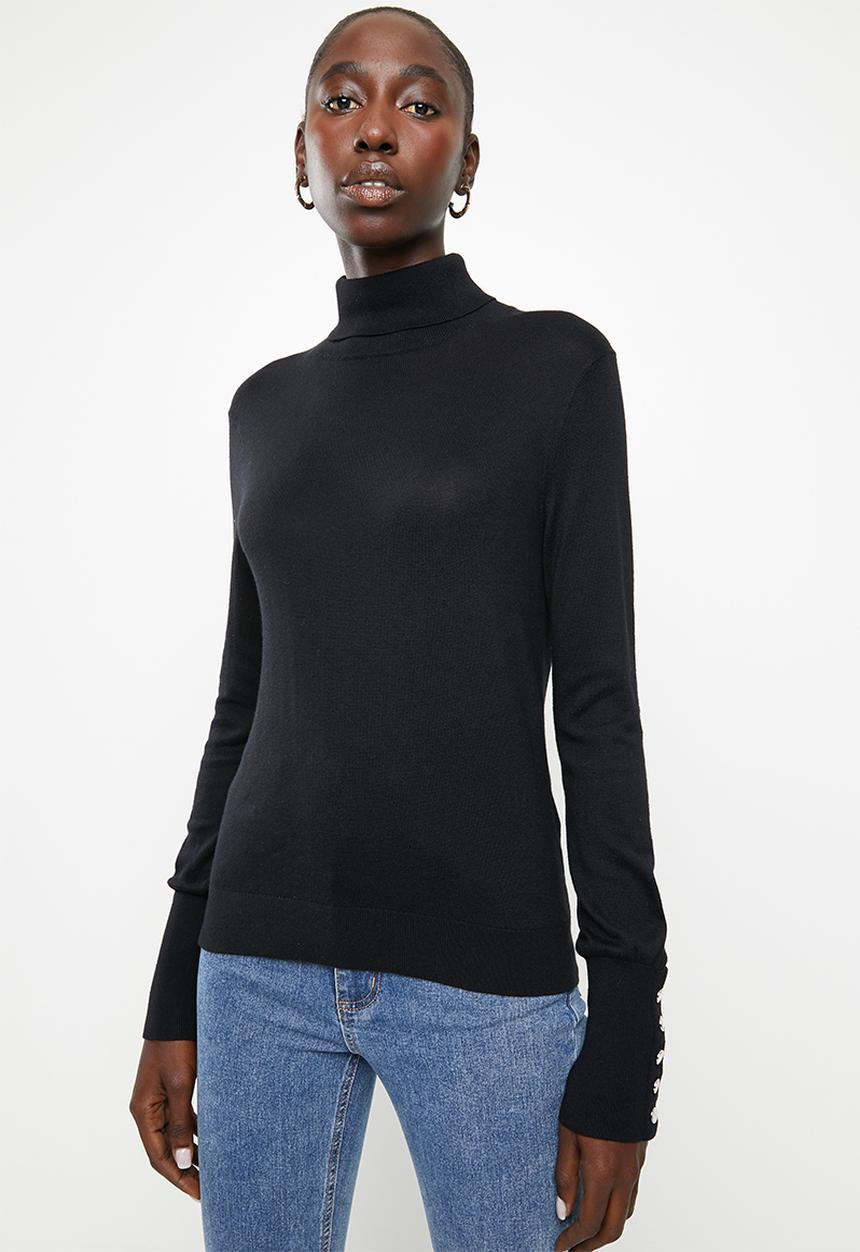 Vero Moda - Milda long sleeve rollneck button knit - black
