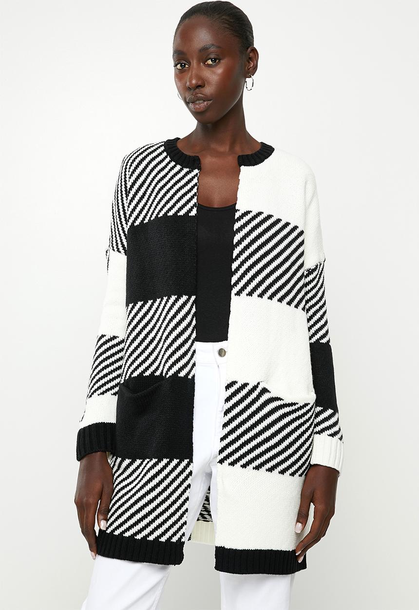 ONLY - Kasey long sleeve long cardigan knit - black & white 