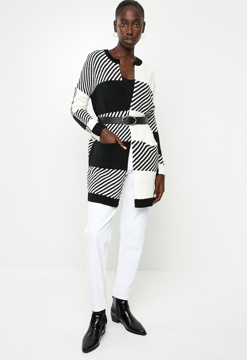 ONLY - Kasey long sleeve long cardigan knit - black & white 