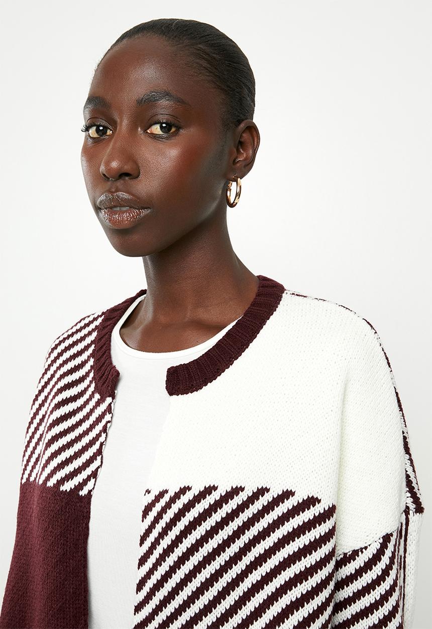 ONLY - Kasey long sleeve long cardigan knit - white & burgundy 