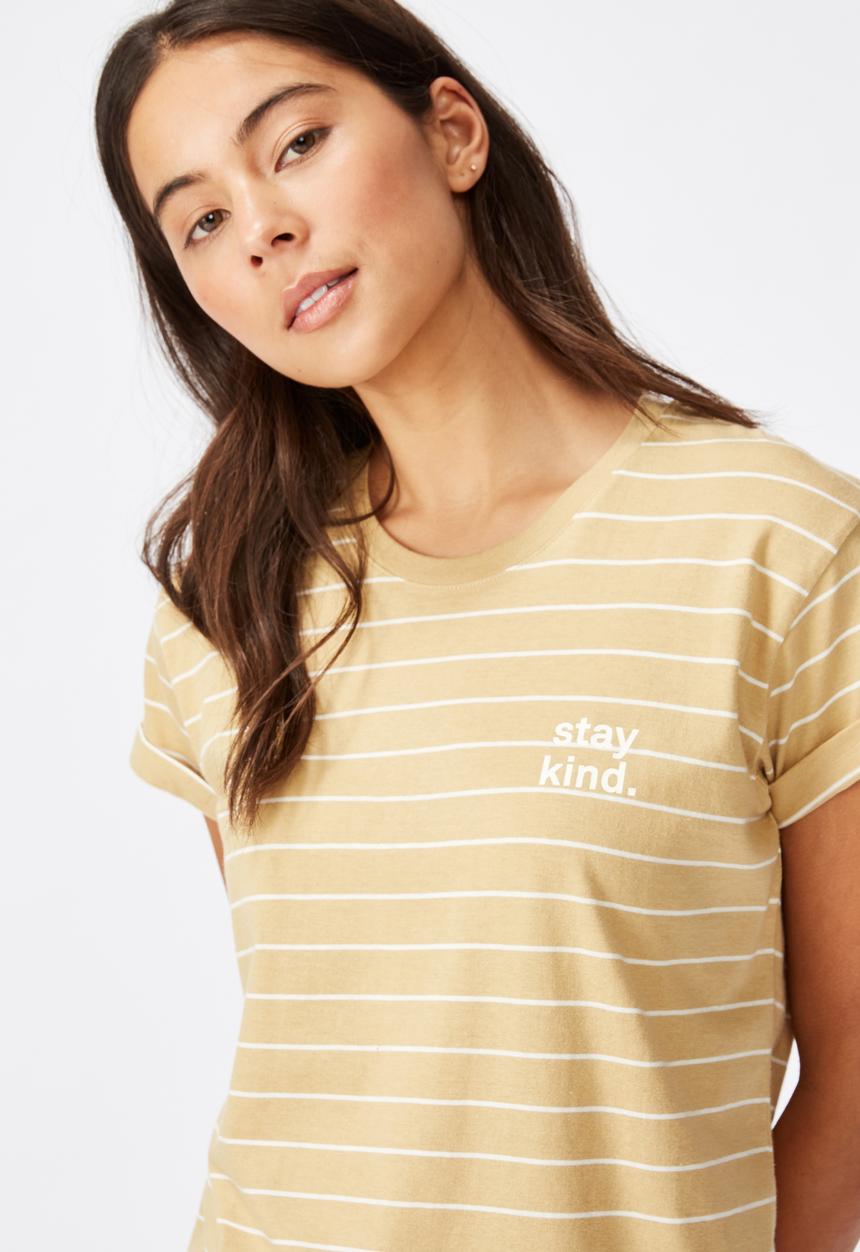 Cotton On - Classic slogan T-shirts stay kind - yellow & white 