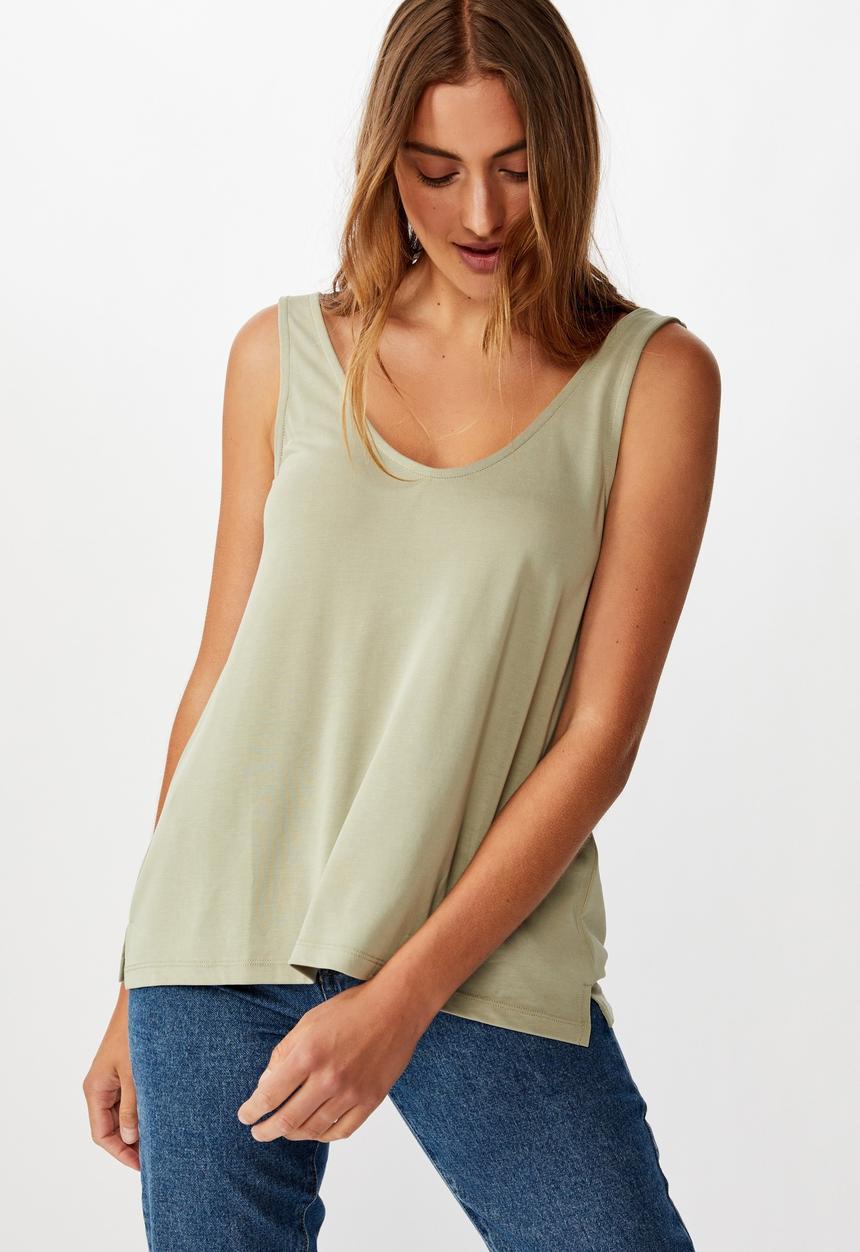 Cotton On - Tia scooped high low tank top - khaki