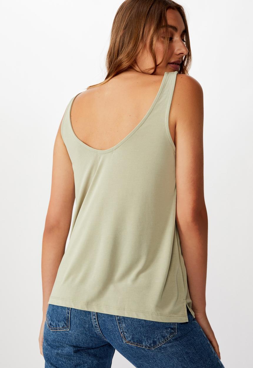 Cotton On - Tia scooped high low tank top - khaki