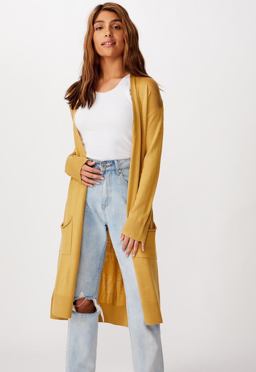 Cotton On - Francie lightweight longline cardi - yellow
