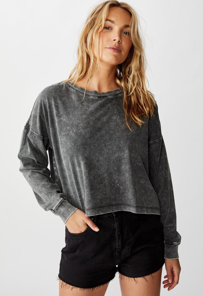 Cotton On - Harris crew neck long sleeve top - charcoal