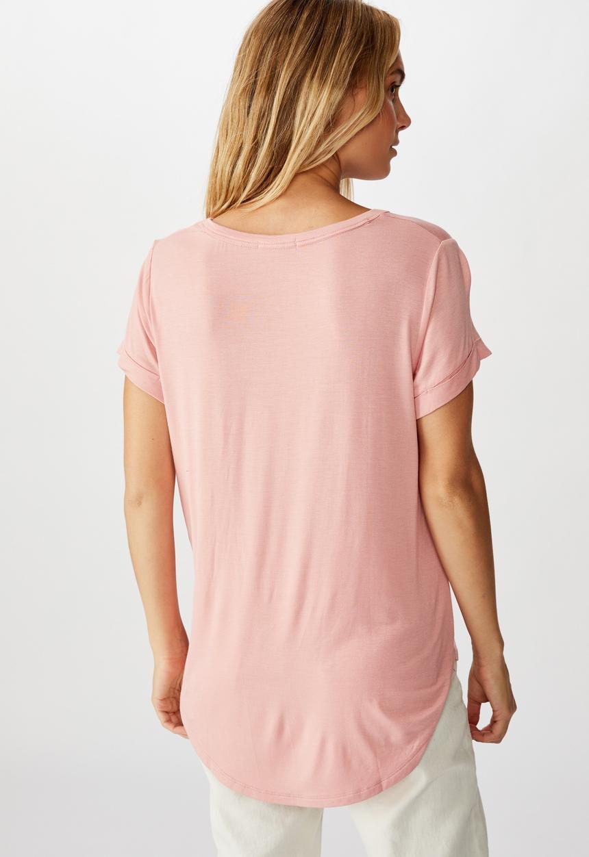 Cotton On - Karly short sleeve V-neck top - pink 