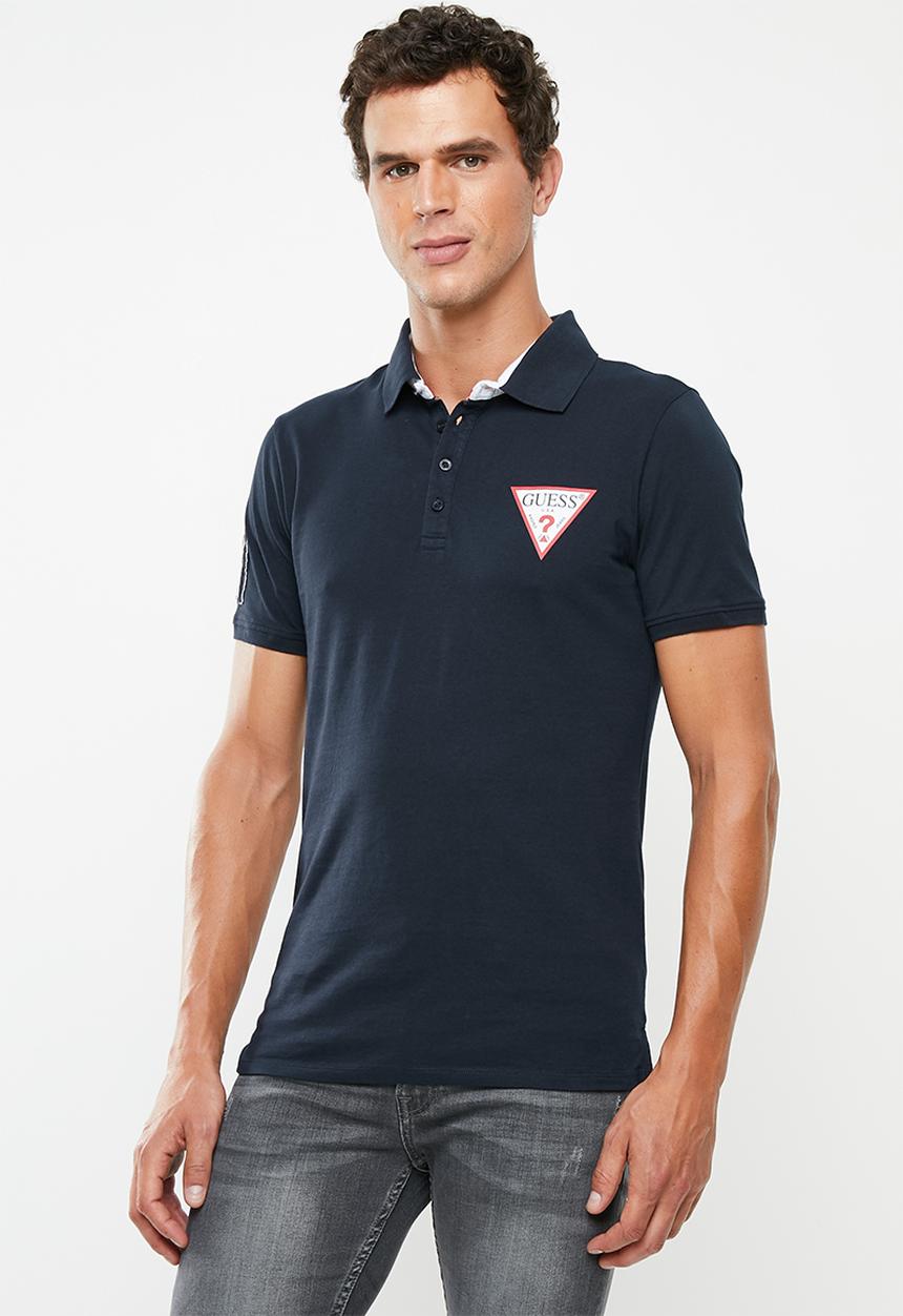 GUESS - Triangle chest print polo - navy