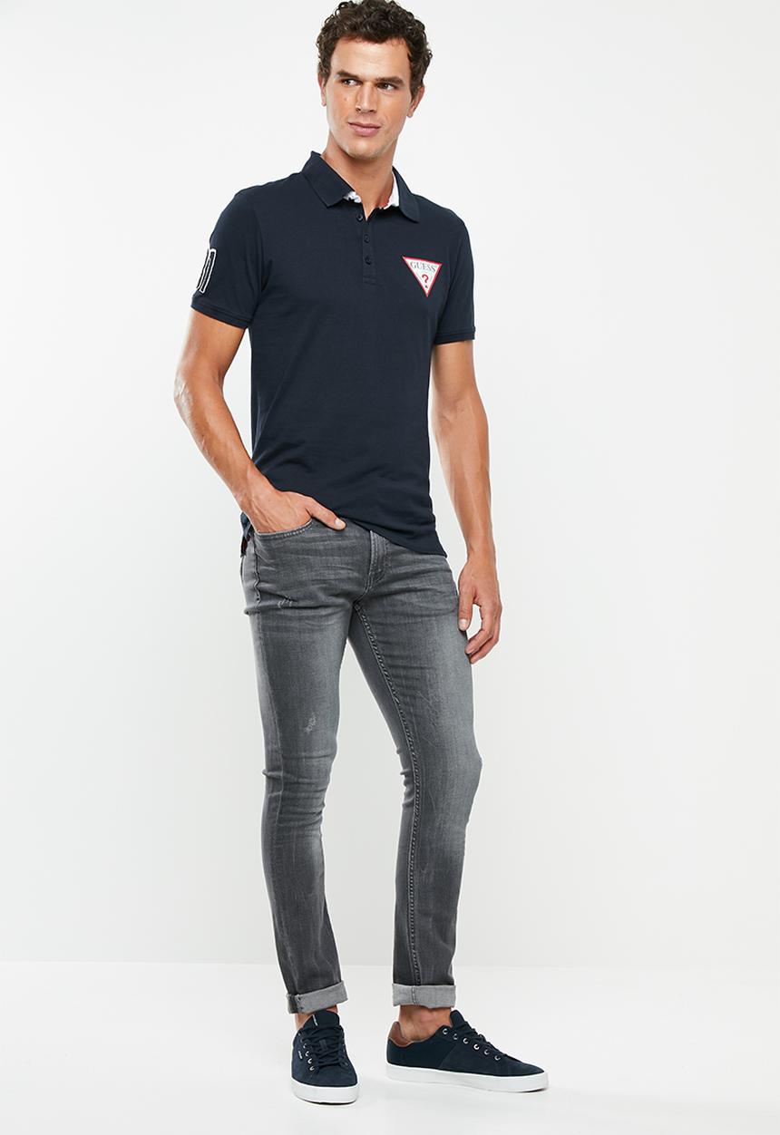GUESS - Triangle chest print polo - navy