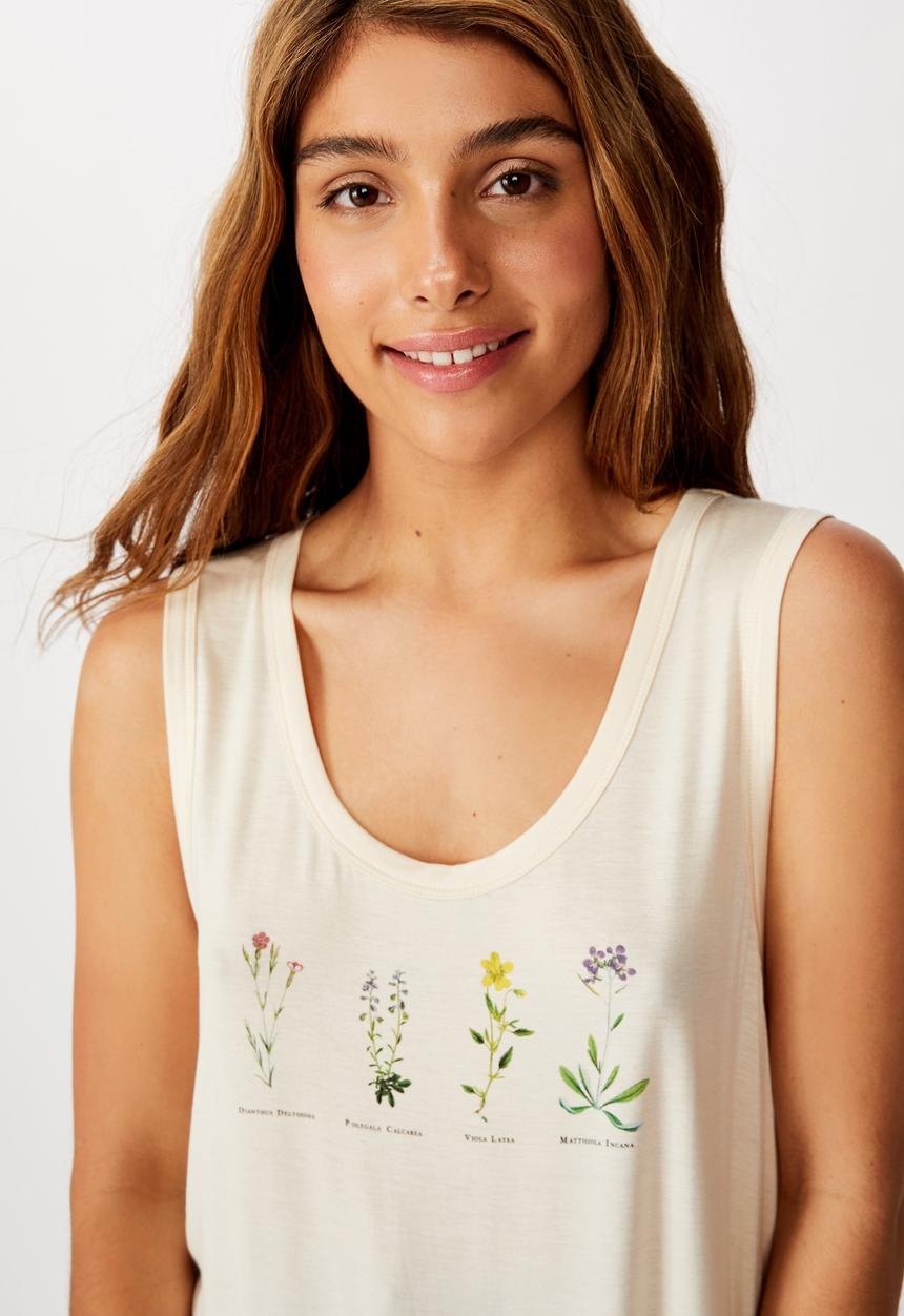 Cotton On - Tbar parker graphic tank top botanicals - beige