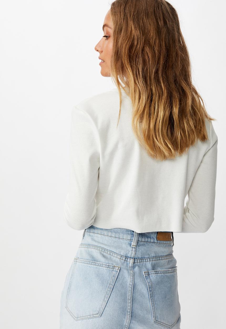 Cotton On - Rhys button through rib henley long sleeve top - off white