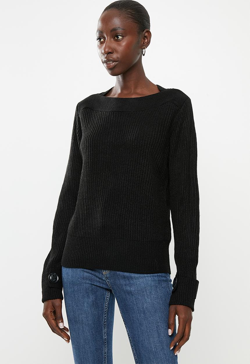 Jacqueline de Yong - Tonic long sleeve boatneck pullover knit - black 