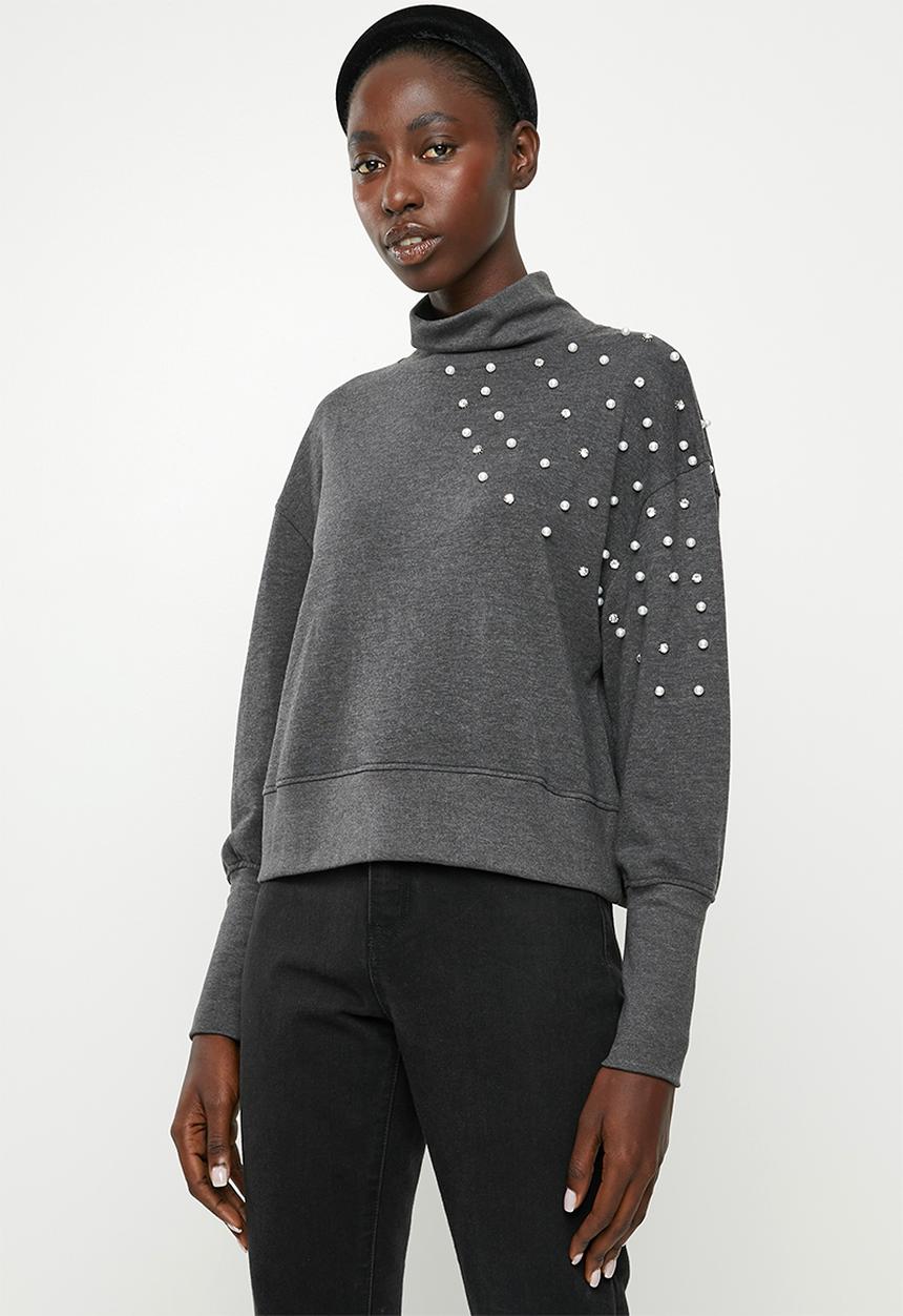 Jacqueline de Yong - Terra long sleeve high neck sweat - grey