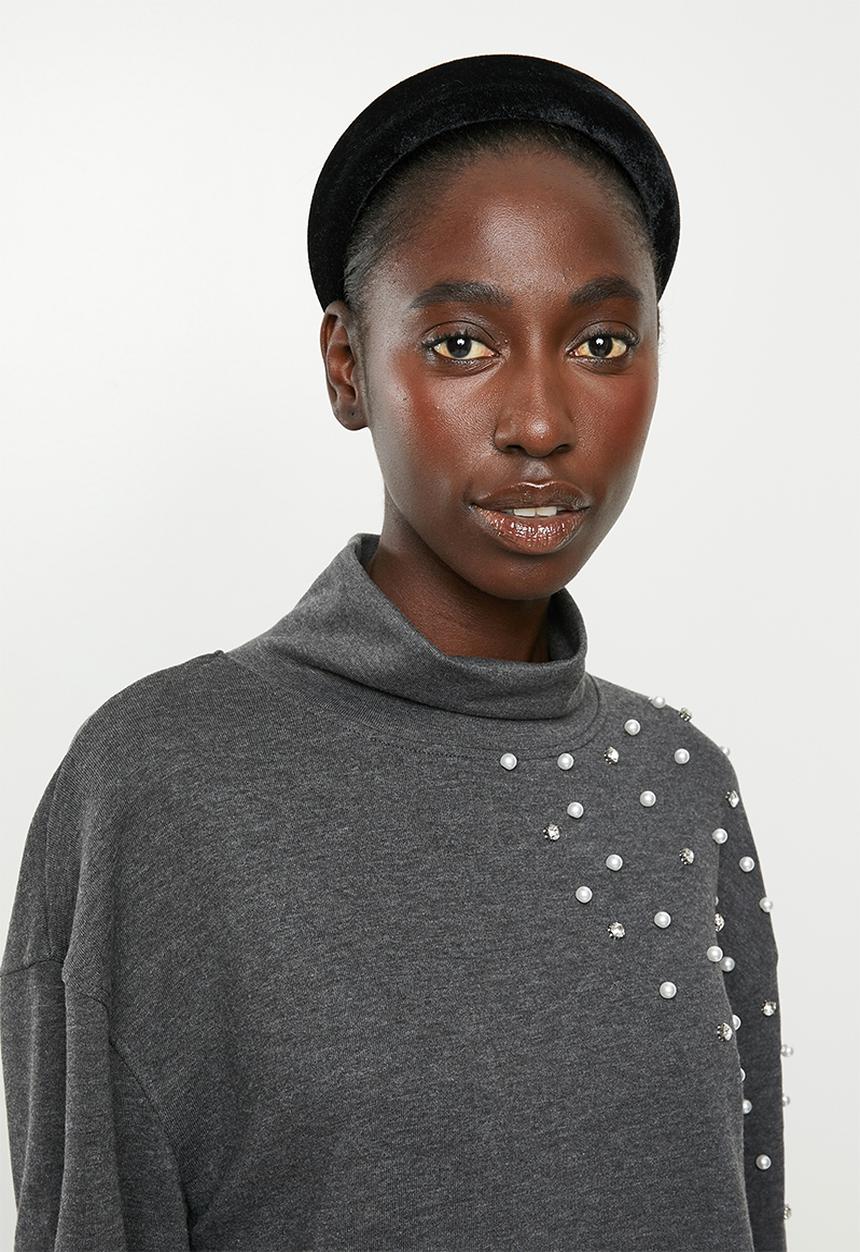 Jacqueline de Yong - Terra long sleeve high neck sweat - grey