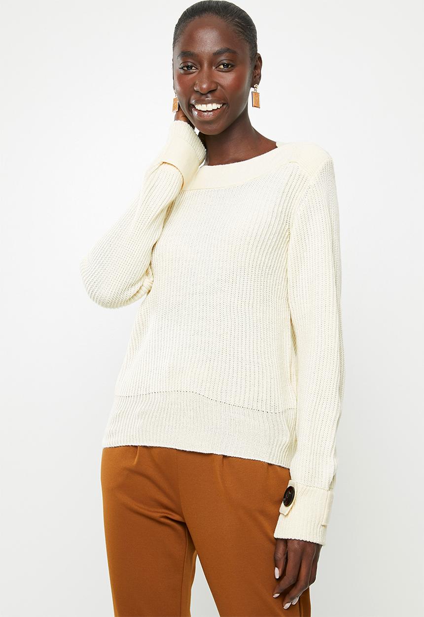 Jacqueline de Yong - Tonic long sleeve boatneck pullover knit - cream 