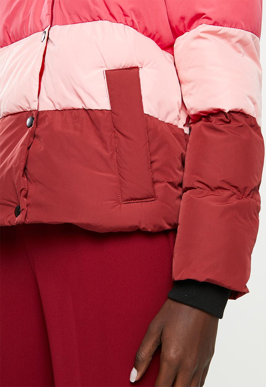 ONLY - Mari blocked padded nylon jacket - pink & burgundy 