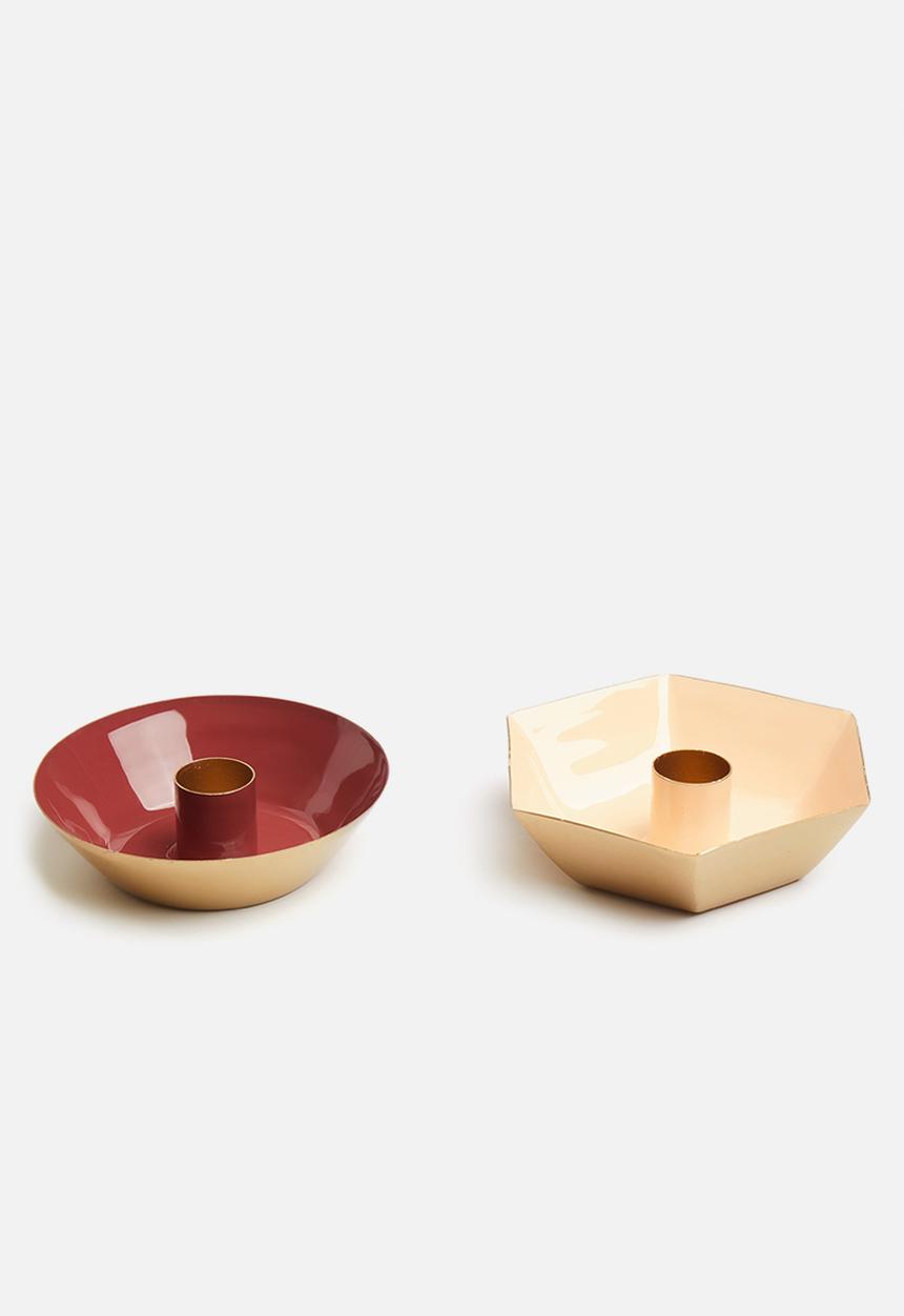 Sixth Floor - Set of 2 candle holders - rust & peach