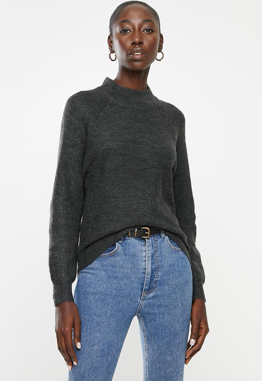 Jacqueline de Yong - Cora long sleeve Hi-neck pullover knit - grey