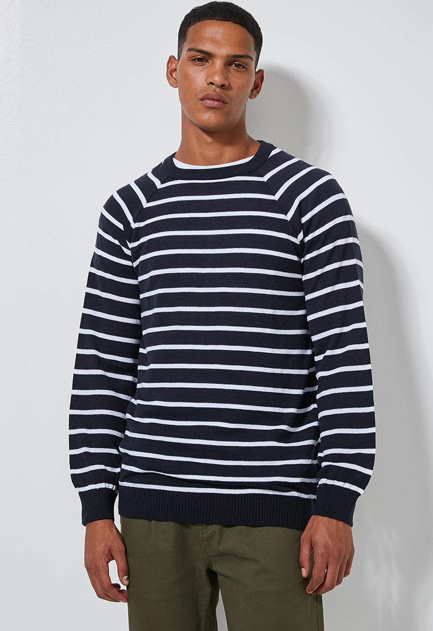Superbalist - Nautical stripe crew neck knit - navy & white