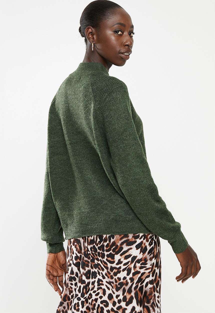 Jacqueline de Yong - Cora long sleeve Hi-neck pullover knit - green