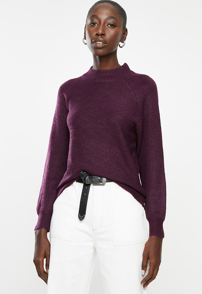 Jacqueline de Yong - Cora long sleeve Hi-neck pullover knit - purple
